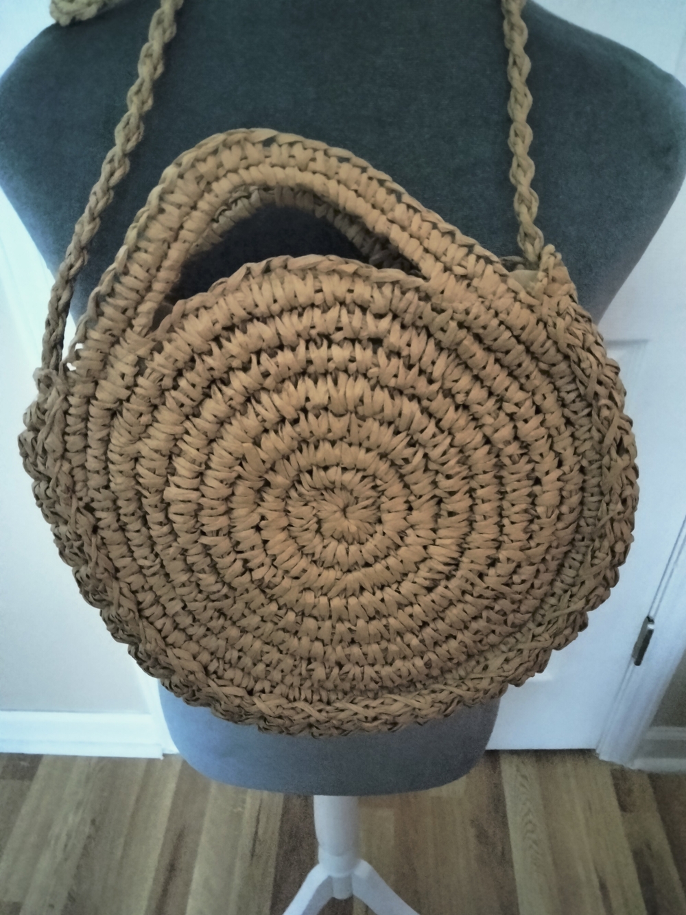 Woven Round Straw Crossbody Bag - Tan